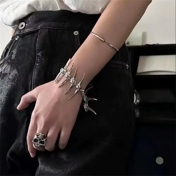 Bracelet en argent avec corne d'épine, os de poisson, personnalisé pour Couple, mode Hip Hop Punk, bijoux d'épine