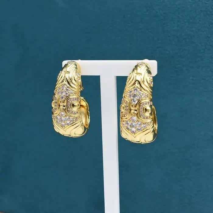 Boucles d'oreilles BELLUX Italie, style vintage classique, argent 925 plaqué or, zircon synthétique, luxe léger, bijoux fins