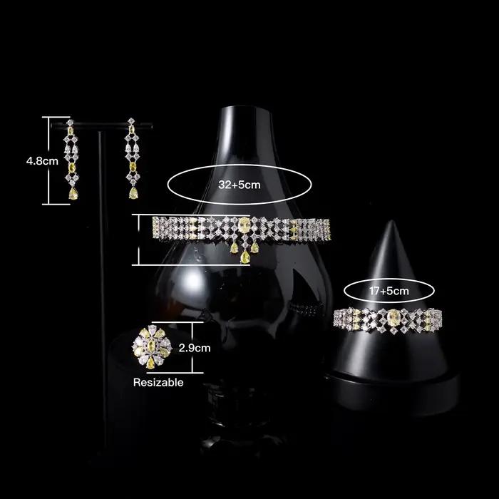 Ensemble de colliers ras du cou JEWELIFE 00104 pour femmes, ensemble de bijoux de mariée en zircon cubique, accessoire de fête de Dubaï et d'Arabie Saoudite, accessoire de fiançailles