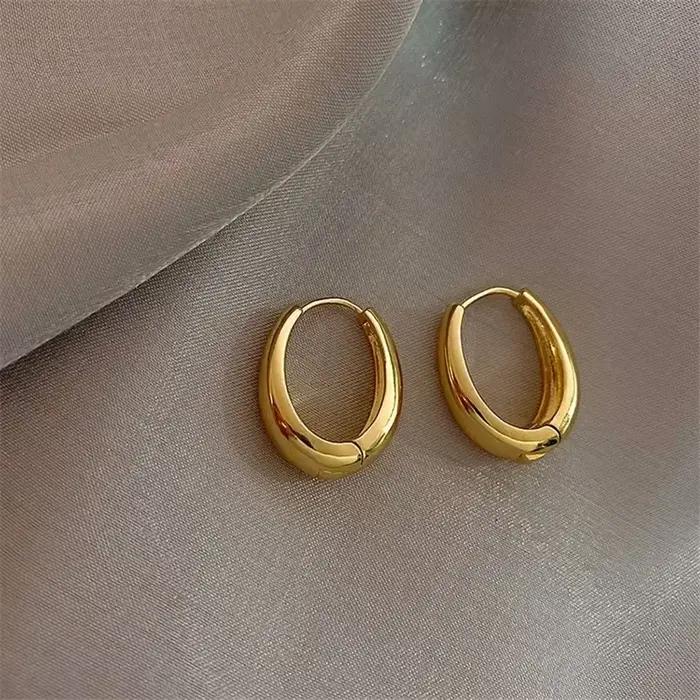 Boucles d'oreilles créoles ovales minimalistes pour femmes, géométrie en métal, document doré, cadeau de bijoux féminins, nouveau design, tendance de la mode