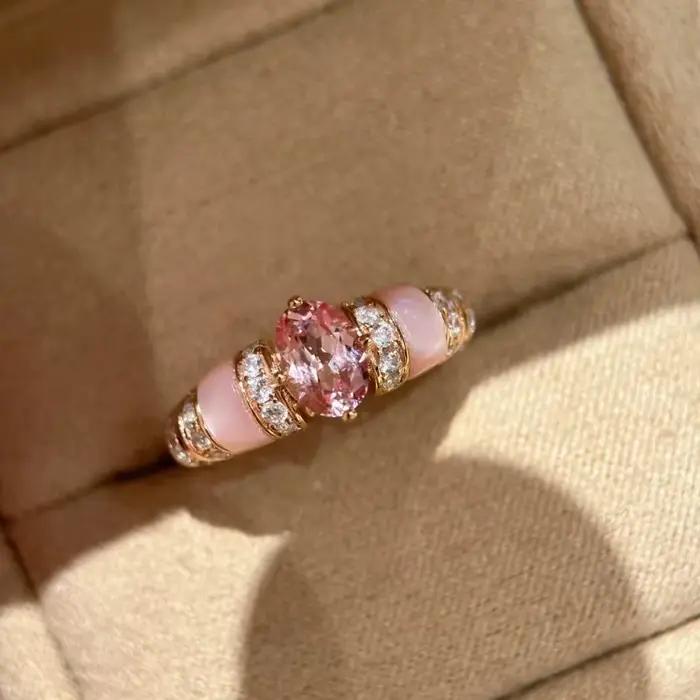 Bague en diamant rose naturel pour femmes, saphir bleu marine et diamants, accessoire de bijouterie élégant et tendance, best-seller