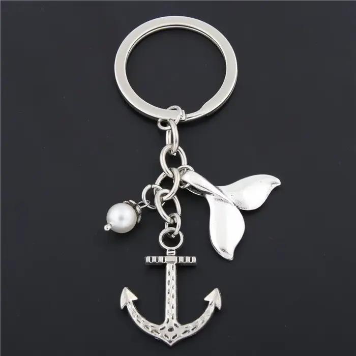 Porte-clés de pêche en hameçon, 1 pièce, poisson de plage, ancre, phare, breloques, bijoux d'été, cadeau