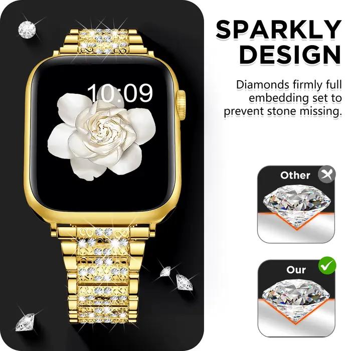 Bracelet scintillant pour femmes, compatible avec Apple Watch 49mm 46mm 45mm 44mm 41mm 40mm 38mm, en métal inoxydable pour iWatch