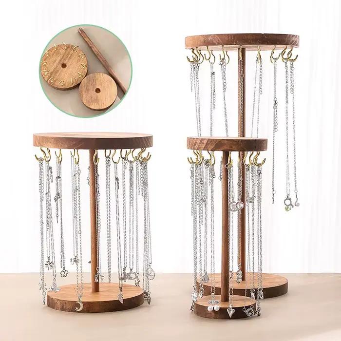 Porte-collier organisateur support d'arbre à bijoux avec 12/18 crochets métalliques tour d'affichage de collier en bois pour la maison ou l'exposition utilisation de vente