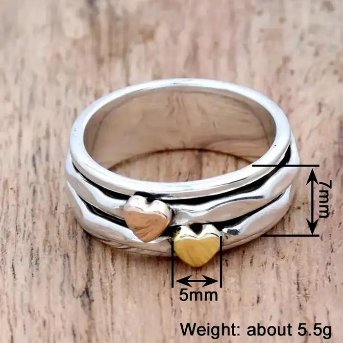 Bague double cœur Huitan pour femme, couleur argent antique, style vintage, bijoux hip-hop pour tous les jours et les fêtes, livraison directe