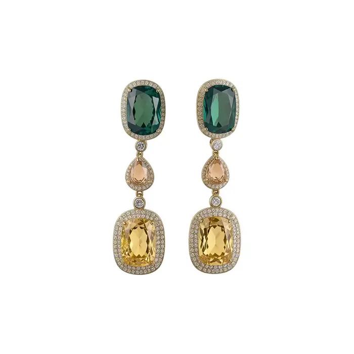 Boucles d'oreilles de luxe haut de gamme, design rétro élégant, style Hong Kong, en topaze et zircon, sans pendentifs
