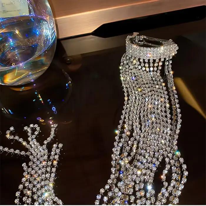 Épingles à cheveux brillantes en strass pour femmes, Bijoux longs pampilles en cristal, accessoires pour cheveux, Bijoux de Banquet de mariage