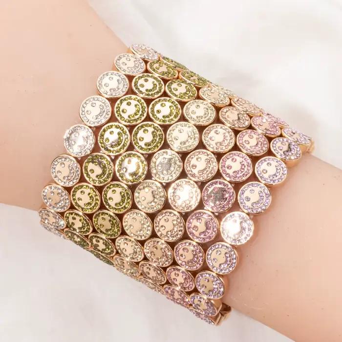 Bracelet joyeux en perles d'émail et diamant pavé pour femmes, style Boho, couleur or, élastique, nouvelle collection 2024