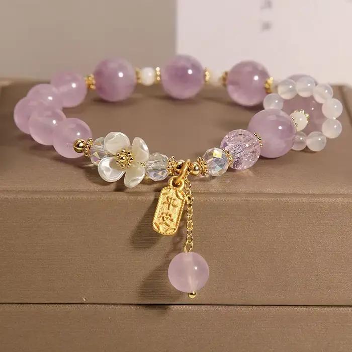 Bracelets en cristal de pop-corn en calcédoine naturelle, pendentif de fleur pour femmes, chaîne de perles, bijoux de fête d'anniversaire et de mariage