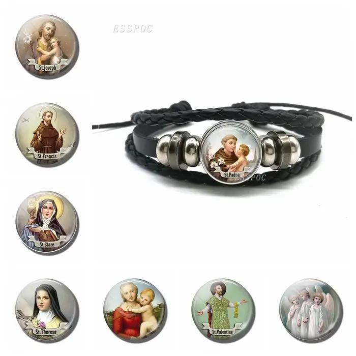 Saint-Bracelet en cuir noir pour homme et femme, Saint-valentin, bijou religieux, donne de l'amour à votre vie, cadeau
