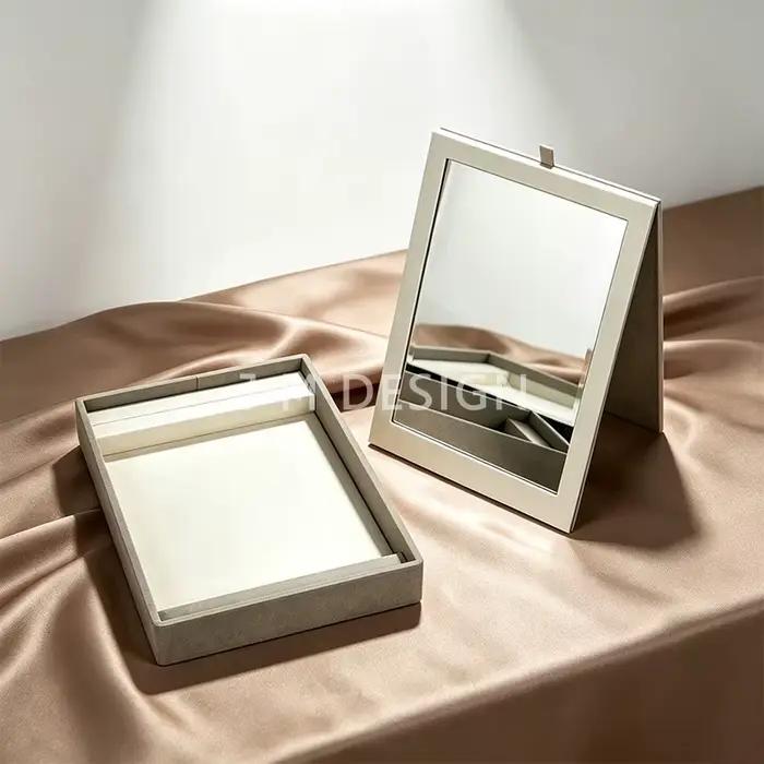 Plateau de présentation de bijoux avec couvercle miroir, support de rangement en velours pour boucles d'oreilles, bagues, colliers, bracelets, vitrine de bijouterie