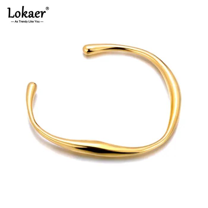 Lokaer 316 acier inoxydable poignet ouverture Bracelet Bracelet pour femmes couleur or fait à la main moulé déclaration marque fête bijoux B24008
