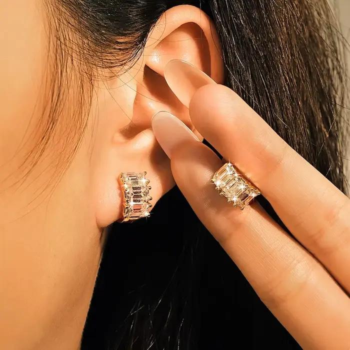 Rrjzz Boucles d'oreilles créoles pour femme en moissanite pleine couleur D taille émeraude 4*6mm, 6 pierres 4.8CT, imitation diamant, bijoux GRA, cadeaux