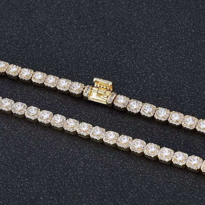 ESEllEM-Bracelet de tennis glacé pour femme, bijoux fantaisie, or blanc, diamant taillé rond, incrusté, 5A, 5mm