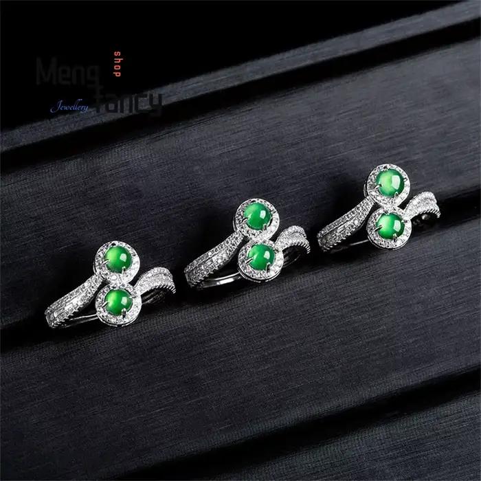 Bague en Jade vert naturel A-goods, jadéite Yang, Double Surface d'œuf, incrustée d'argent S925, bijoux à la mode de haute qualité, cadeaux de vacances fins