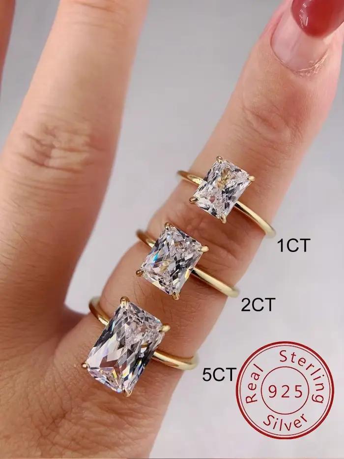 Bague rectangulaire en argent Sterling 925 pour femmes, bague de luxe brillante en Zircon 1-5CT, fiançailles, mariage, magnifique, bijoux fins de haute qualité