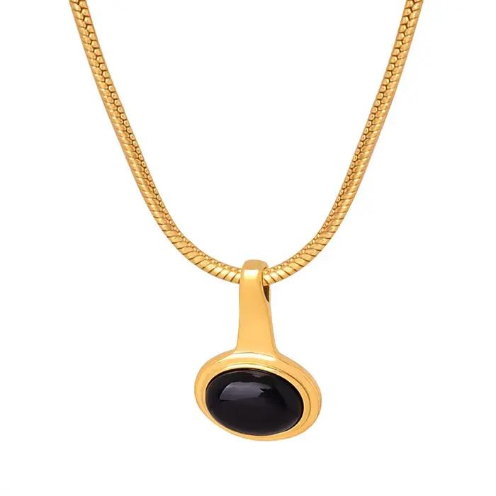 Colliers pendentifs en onyx noir pour femmes, plaqués or 18 carats, en acier inoxydable, collier à maillons épais, bijoux de haute qualité, cadeau