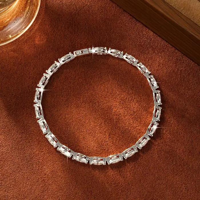 Rrjzz – Bracelet en moissanite de luxe pour femme, coupe marquise, couleur D, 3x6mm, 7 pouces (17,8 cm), chaîne, bijoux de fiançailles, cadeaux