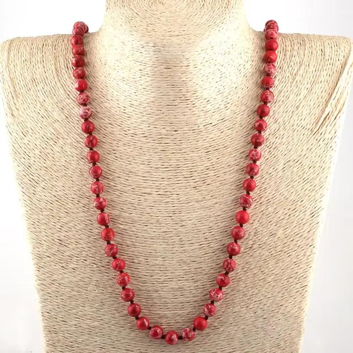 Bijoux bohème pour femmes, perles d'empereur, pierres semi-précieuses, long collier noué, cadeau de Festival