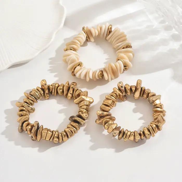 Ensemble de bracelets Bohème en or bruni CCB et perles de résine dégradées pour femme – Bijoux tendance pour l'été, la plage, les vacances et les fêtes