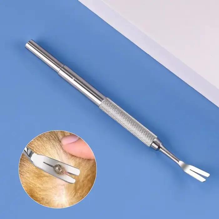 Pince à tiques en acier inoxydable, design efficace en forme de fourche, outil de traitement des puces pour animaux de compagnie