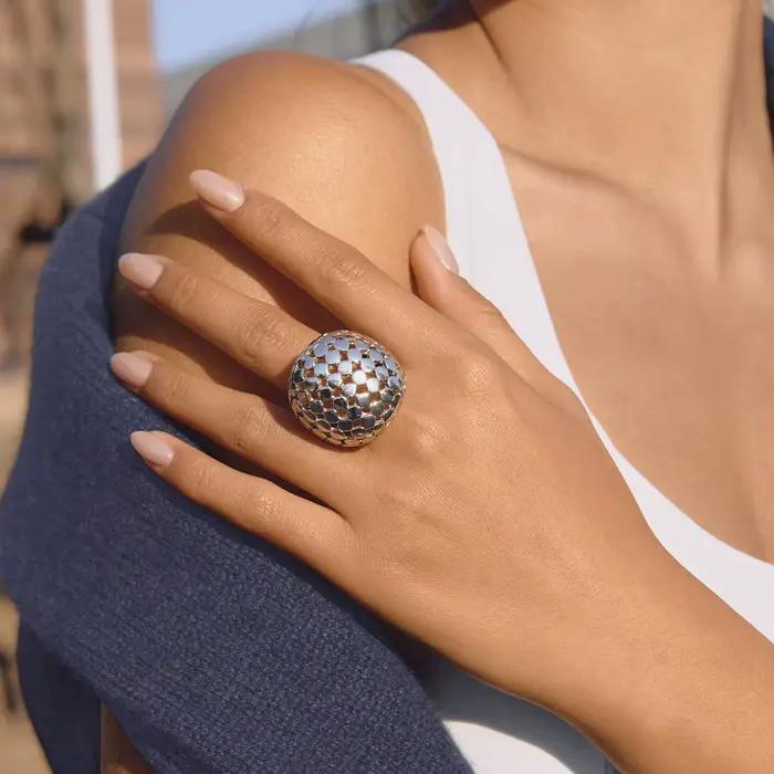 Bague creuse en maille d'acier inoxydable Ars pour femme, plaquée or 18 carats, large, minimaliste, anti-ternissement, pour usage quotidien