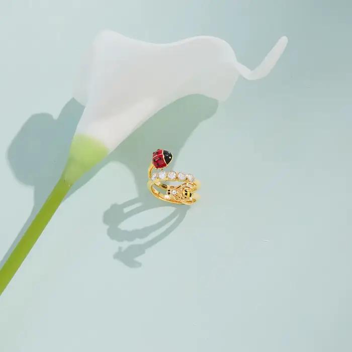 Ars – bague coccinelle abeille en acier inoxydable, plaqué or 18 carats, bagues en Zircon incrusté pour femmes, bague insectes en émail, bagues réglables