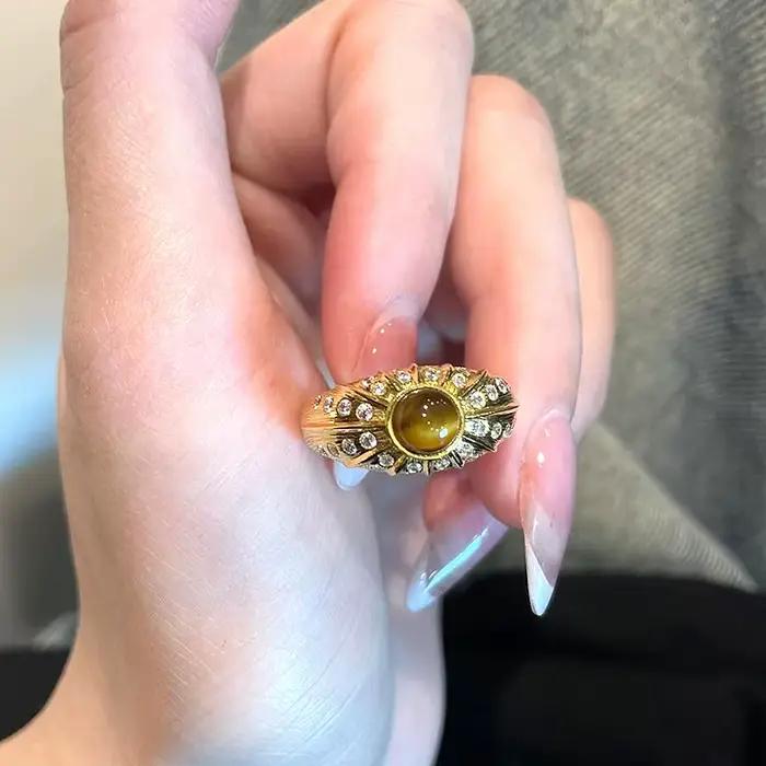 Bague vintage série pierre d'oeil de tigre pour femmes, style hip-hop, classique, artisanat de tréfilage, breloque légère, bijoux de luxe, couple