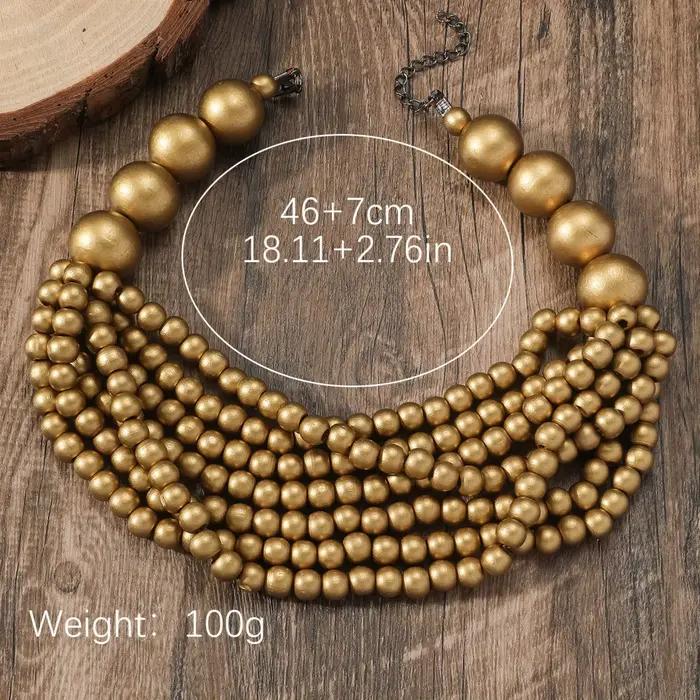 Collier bavoir multicouche en perles de bois pour femmes, Style africain bohème, fait à la main, accessoires de bijoux d'été, collier ras du cou