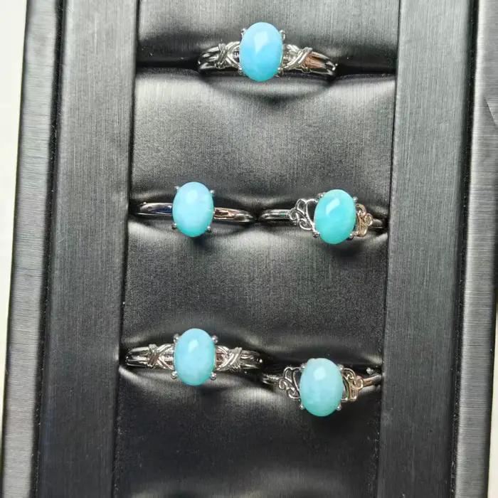 Bague en Amazonite Naturelle, Bijou de Doigt Flexible Incrusté Tendance, Bague Unisexe en Cristal de Glace de Haute Qualité
