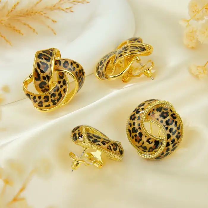 Ensemble de bijoux léopard de haute qualité, collier, bracelet et boucles d'oreilles exquis en or 14 carats, style italien, pour femmes européennes, idéal pour les événements, les fêtes, les bijoux ba