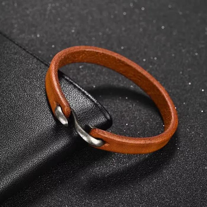 Bracelet rétro en cuir véritable pour homme et femme, bijou classique à crochets, couleur noir, marron, Orange, idéal comme cadeau