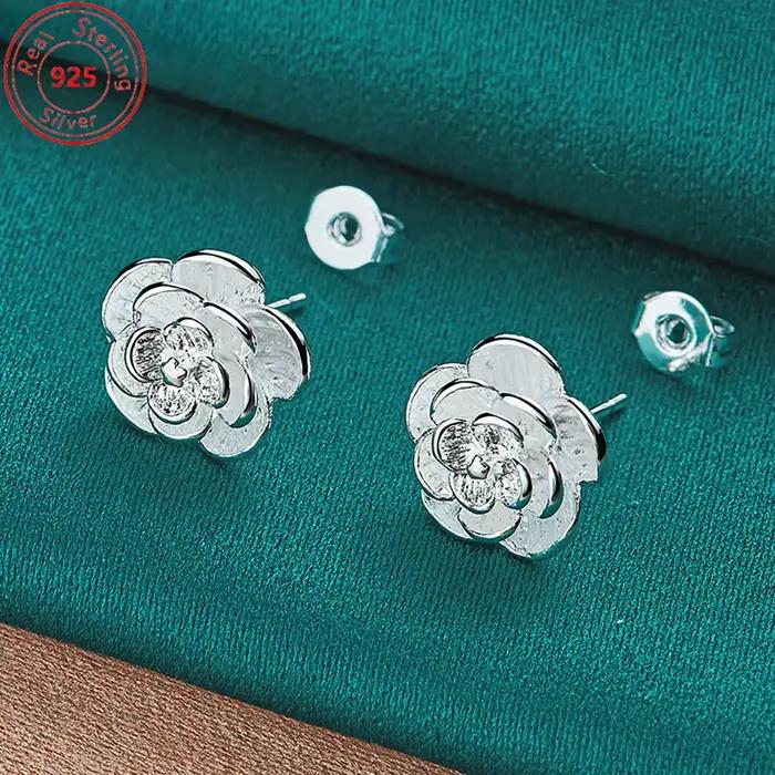 Boucles d'oreilles luxueuses en argent sterling 925 avec roses exquises pour femmes – Cadeaux, accessoires de fête et de mariage – Bijoux élégants