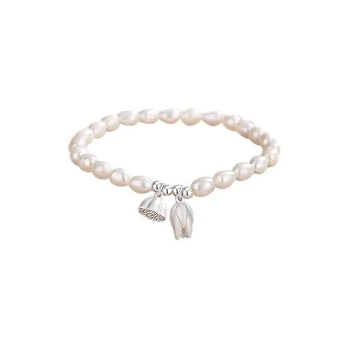 Pendentif polyvalent Bracelet de perles bijoux pour femmes élégant Style français léger luxe Bracelet de perles doux coeur Lotus