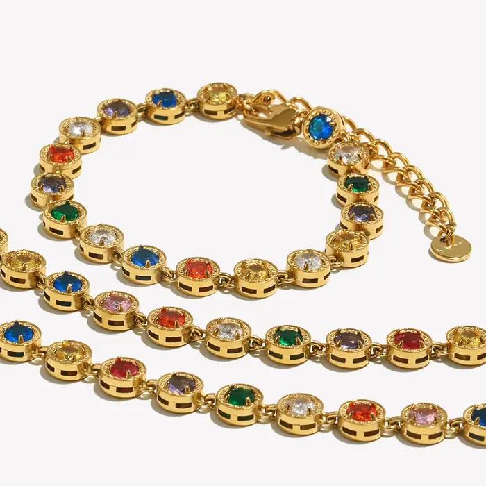 E.B.belle – collier rond de luxe multicolore en Zircon, Bracelet en acier inoxydable plaqué PVD, Style classique, bijoux de fête brillants et chics
