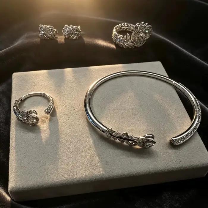 Ensemble de bijoux élégant pour femme avec collier, bague, bracelet et boucles d'oreilles en argent 925 plaqué or/rose, serti de zircon 5A étincelant, cadeau idéal