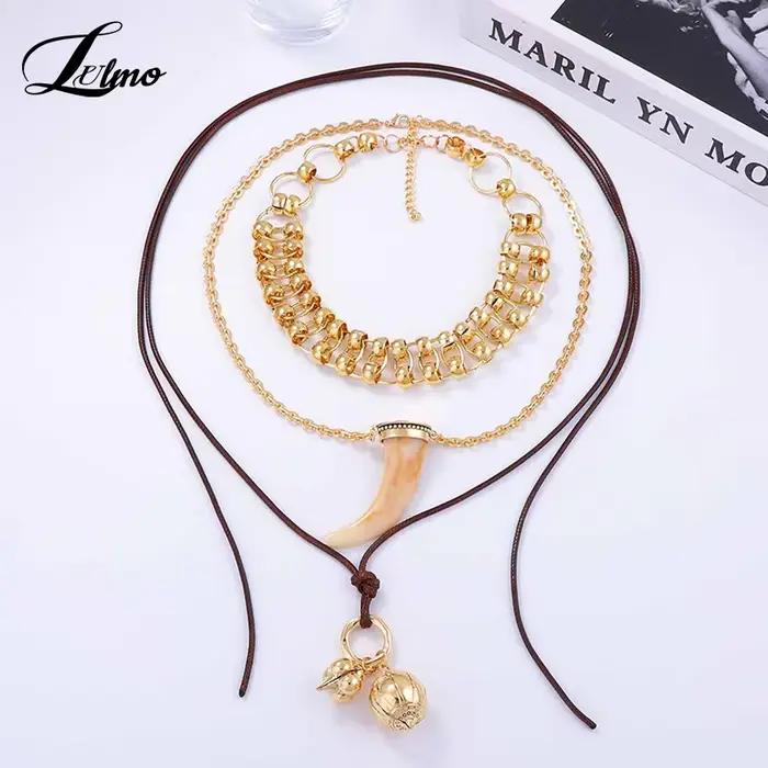 Lot de 3 colliers multicouches avec pendentif en corne, bijoux à breloques de Cowgirl lourd et exquis, accessoires de fête à la mode, cadeaux