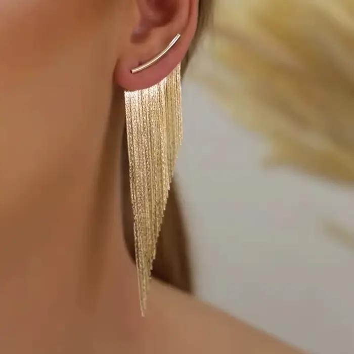 Boucles d'oreilles à pampilles dorées exquises pour femmes, élégantes et brillantes, accessoires de bijoux pour le quotidien, les fêtes et les banquets, artisanat