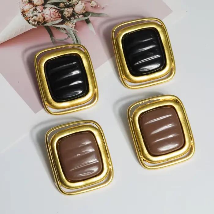 Boucles d'oreilles rectangulaires en or noir pour femmes, romantiques français, Vintage, en métal délavé, accessoire exagéré, cadeau