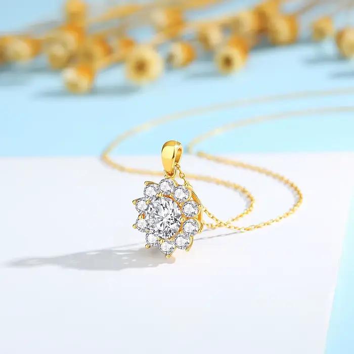 Szjinao – collier Moissanite 1ct, or 18 carats, 100% avec certificat, bijoux de qualité pour femmes, pendentif fleur, cadeau d'anniversaire de mariage