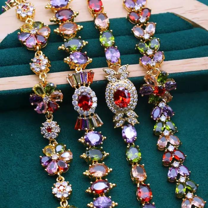 Bracelet tennis plaqué or 18 carats, zircone multicolore, élégant, style rétro, tenue quotidienne, cadeau de Noël