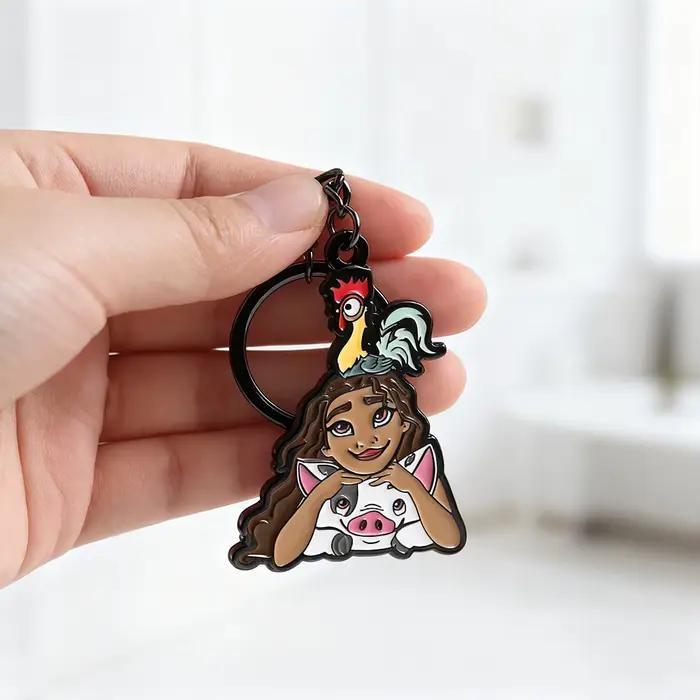Porte-clés princesse et amis poulets et cochon, pendentif périphérique de film d'animation fantastique, bijoux mignons, cadeau