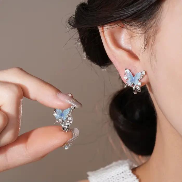 DREJEW Zircon papillon oreille pince pour femmes sans Piercing 2025 lumière luxe pince boucle d'oreille conception de luxe concepteur bijoux