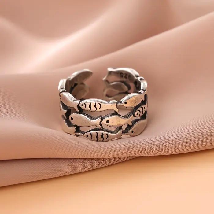 Bijoux animaux en argent regardé 925, poisson mignon, personnalité créative, matiques réglables rétro, cadeau d'anniversaire, chaud, nouvelle mode, R027