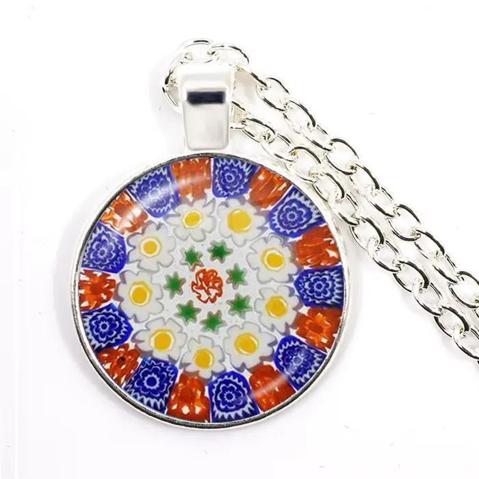 Murano Millefiori pendentif collier multicolore fleur 25mm verre Cabochon collier bijoux pour femmes hommes cadeau en gros