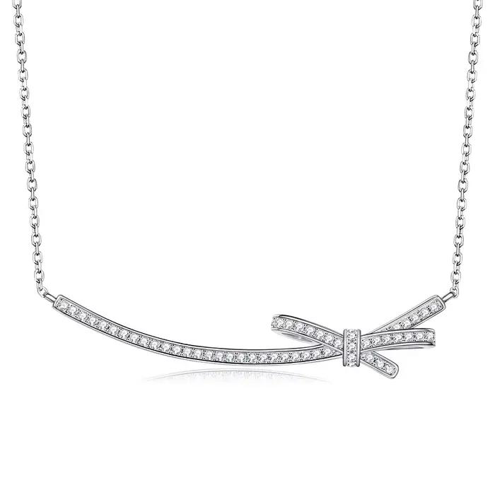 LinkerLove Moissanite nœud pendentif collier pour femmes S925 en argent Sterling diamant collier ras du cou fête bijoux de luxe cadeaux