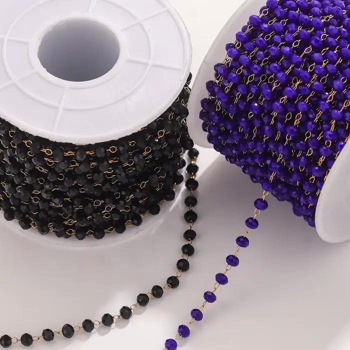 Chaîne en acier inoxydable, pierre de cristal ne se décolore pas, chaînes de perles pour collier, Bracelet, chaîne de pull, fabrication de bijoux, bricolage, vente en gros, 1m