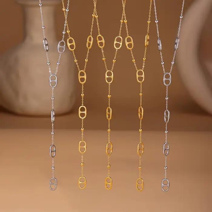 Collier Long en acier inoxydable de qualité supérieure, tendance, Style nez de cochon, pendentif goutte en forme de Y, collier étanche pour femmes et filles, bijoux