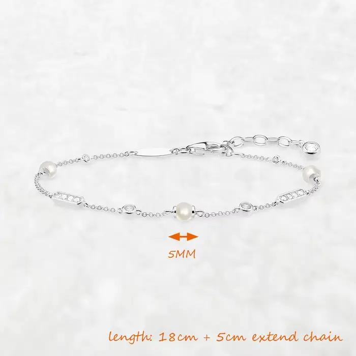 Bracelet perle d'eau douce et pierre blanche en argent Sterling 925, bijoux fins, cadeau classique pour femmes européennes