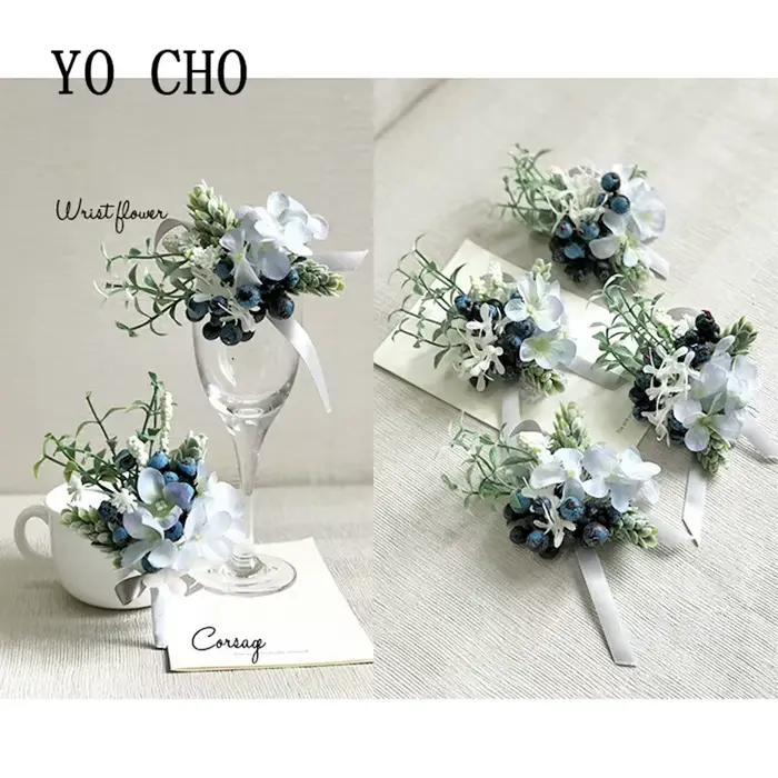 Balance CHO-Bracelet Corsage de Poignet Rose Bleu Royal, Broche Fleurs à Main, Patients de ix, Décor de Bal de Mariage, Accessoires de Photographie, Boutonnière